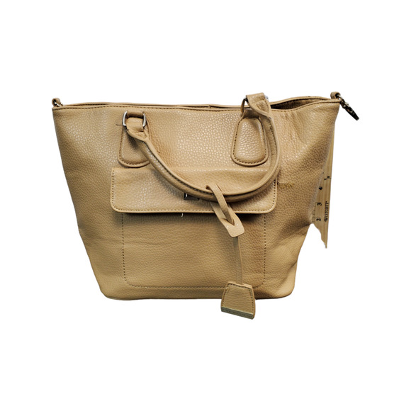New York & Company Handbag Womens Tan Leather Double Handles with Shoulder Strap - Picture 1 of 16